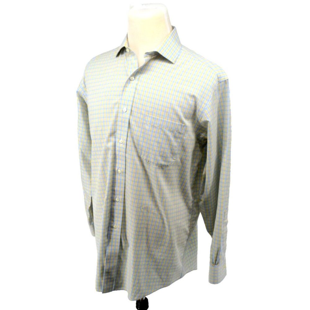 BROOKS BROTHERS Men's Non Iron Dress Shirt‎ SIZE 16 (34) Blue Yellow Check